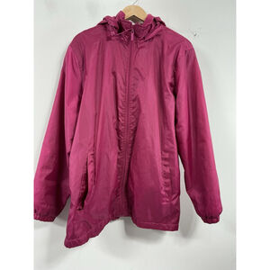 Womans Totes Windbreaker Large Pink Lined Removable Hood Full Zip